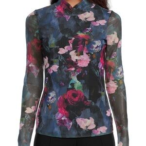 NWT Ted Baker Kaylyn Long Sleeve Mock Neck Floral Mesh top, size 2